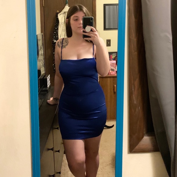 royal blue satin bodycon dress